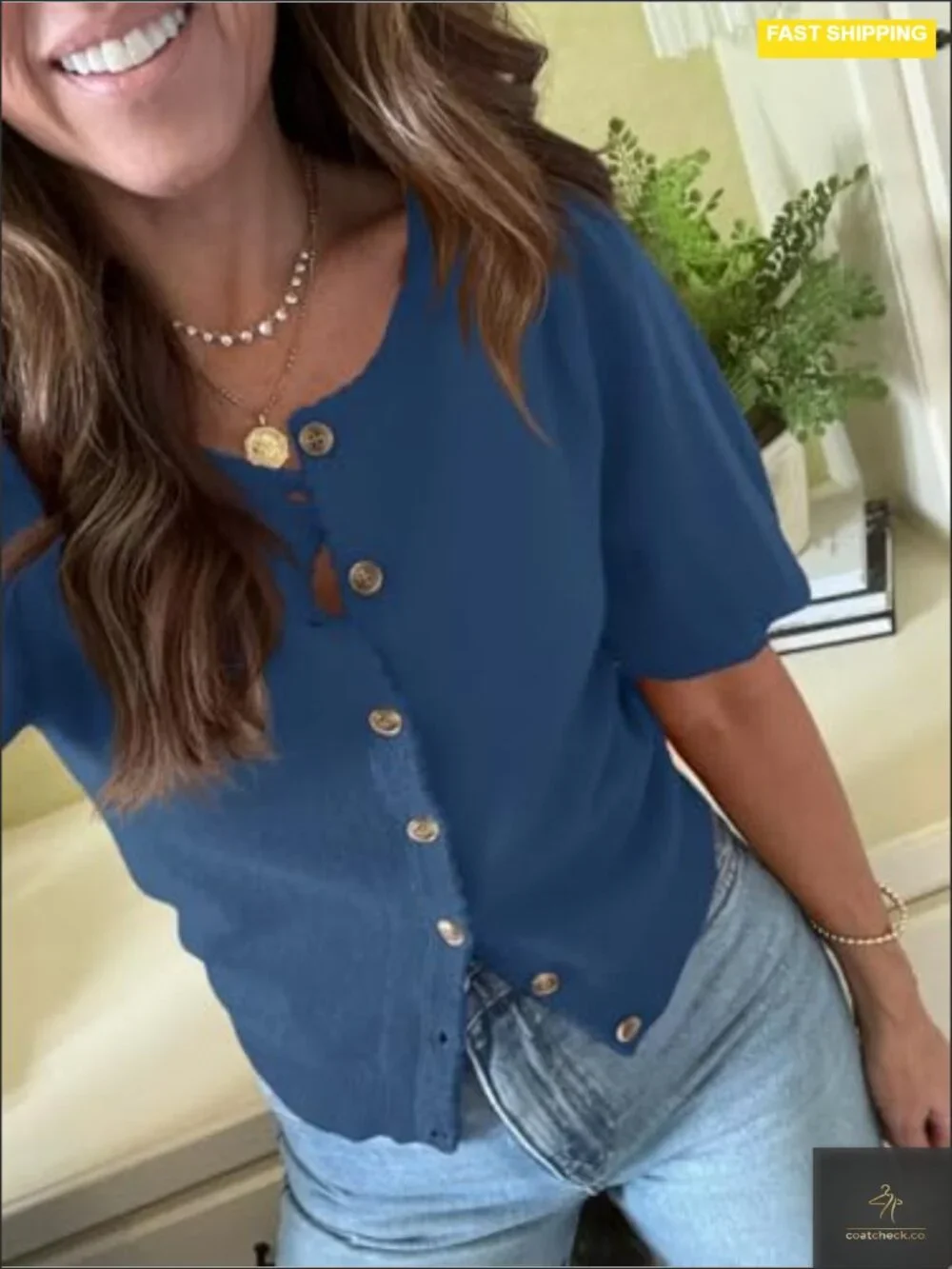 Women's Puff Short Sleeve Cardigan Lightweight Knit Crew Neck Button Down